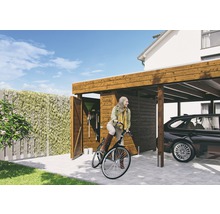 Přístřešek na auto SKAN HOLZ Friesland dvojitý 557 x 708 cm ořech vč. alu plechu a odkládacího prostoru