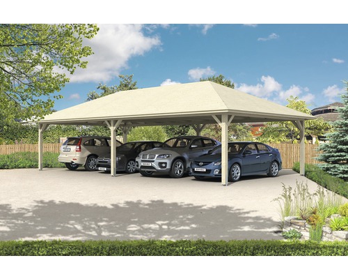 Přístřešek na auto SKAN HOLZ Taunus 1176 x 634 cm, neošetřené laminované dřevo Volně stojící dřevěný přístřešek pro auto se stáním pro čtyři auta