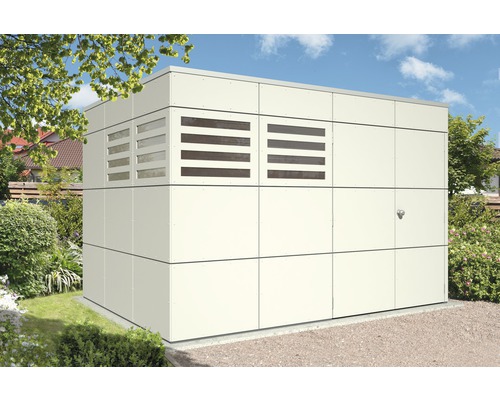 Zahradní domek s ventilačními prvky ve venkovním prostředí