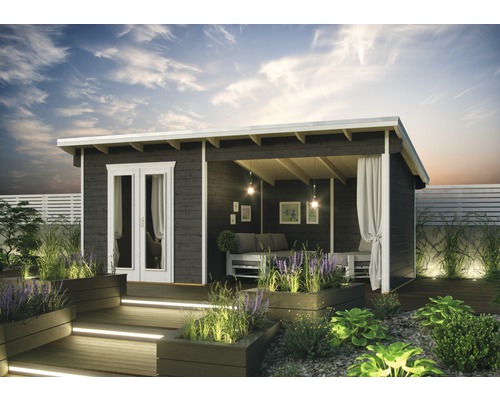 Dřevěný zahradní domek SKAN HOLZ Texel terra šedá 550 x 250 cm