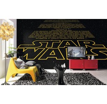 Pokoj s nástěnnou malbou Star Wars, křeslem, kobercem a televizorem