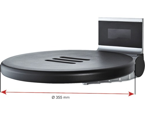 Sprchové sedátko o průměru 355 milimetrů pro montáž na stěnu