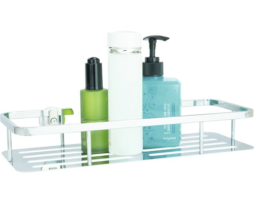 Kovová rohová police s kosmetickými produkty