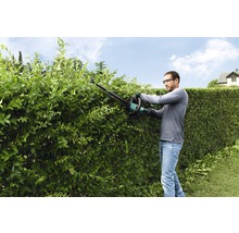 Muž stříhá živý plot pomocí nůžek na živý plot