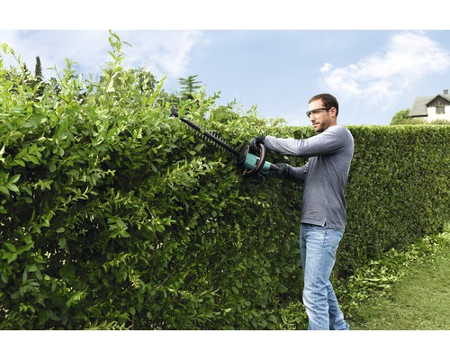 Muž stříhá živý plot pomocí nůžek na živý plot