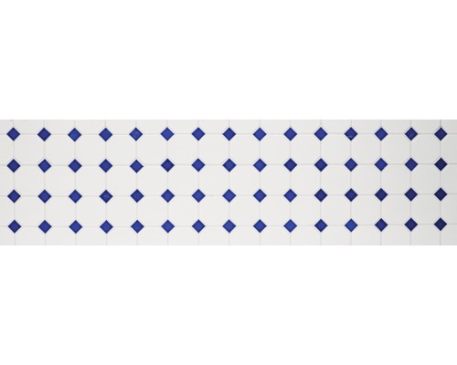 Vzor bílých podlahových dlaždic s modrými kosočtverci