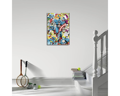 Zarámovaný komiks s motivem Captain America na stěnu
