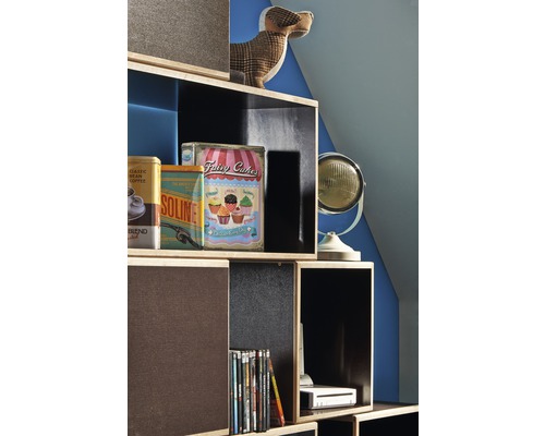 Regál s dekorativními předměty a mediálními produkty