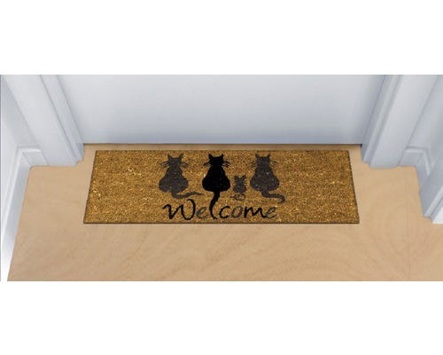 Kokosová rohožka s motivem koček a nápisem Vítejte