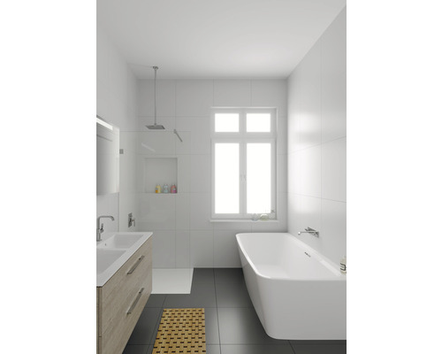 Koupelna s dvojitým umyvadlem, vanou a sprchou