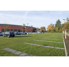 Parkoviště s zatravňovacími dlaždicemi a parkujícími auty