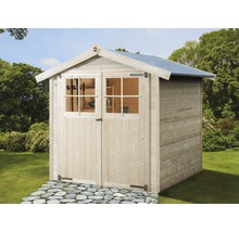 Dřevěná zahradní kůlna s dvoukřídlými dveřmi a dvěma okny