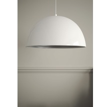 Bílá závěsná lampa ve tvaru polokoule