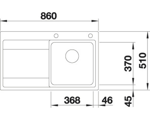 Nákres kuchyňského dřezu s rozměry