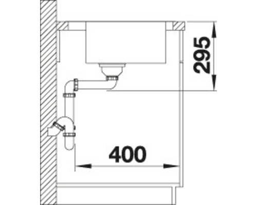 Technický nákres dřezu o rozměrech 400 a 295 mm