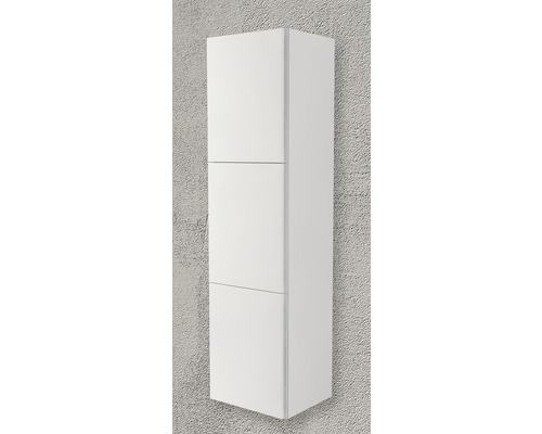 Bílá koupelnová vysoká skříňka se třemi dvířky