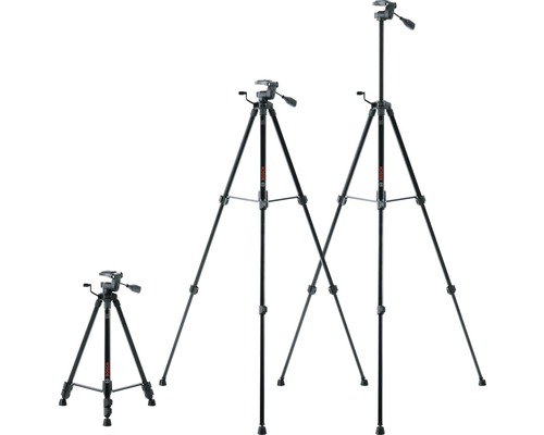 Tři nivelační stativy Bosch různých velikostí