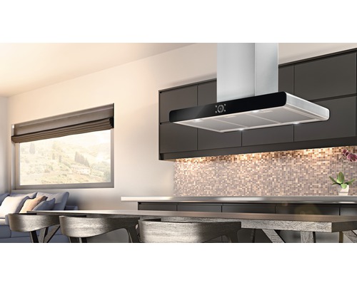 Kuchyňská scéna s odsavačem par a vestavěnou kuchyní