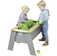 Vyvýšený záhon pro děti s rostlinami a dvěma dětmi