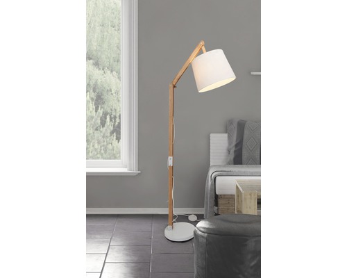 Stojací lampa Carlyn 60W/E27, dřevo/bílá