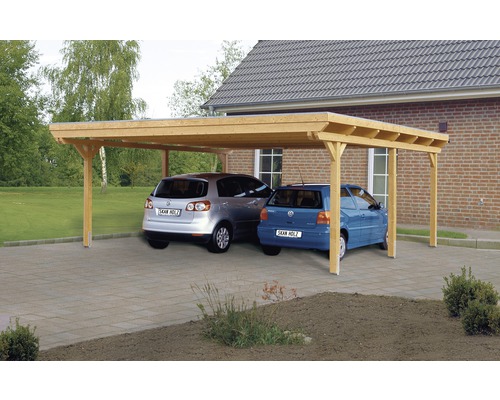 Přístřešek na auto SKAN HOLZ Emsland dvojitý 613 x 604 cm přírodní vč. EPDM fólie