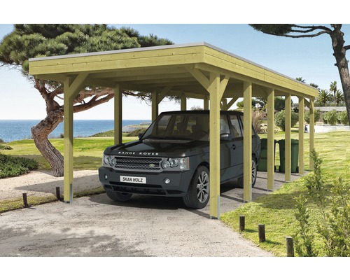 Přístřešek na auto SKAN HOLZ Friesland 314 x 860 cm impregnovaný vč. alu plechu Auto pod dřevěným přístřeškem pro auto