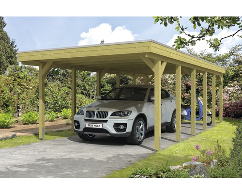 Přístřešek na auto SKAN HOLZ Friesland 397 x 860 cm impregnovaný vč. alu plechu Jednotlivý dřevěný přístřešek pro auto