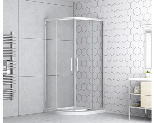 Koupelna s rohovým sprchovým koutem, umyvadlem a topným žebříkem