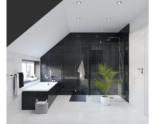 Moderní koupelna s vanou, sprchou a radiátorem