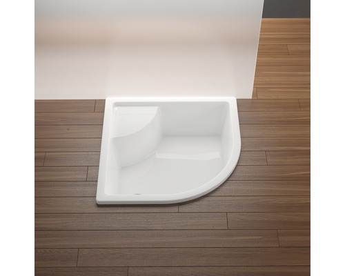 Čtvercová sprchová vanička ze sanitárního akrylátu se čtvrtkruhem