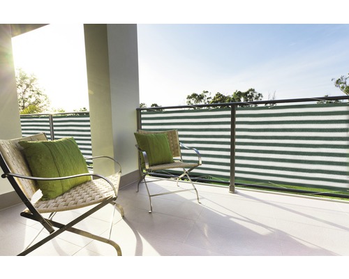 Balkonová zástěna, HDPE, zeleno-bílá, pruhy 0,9x5m-0