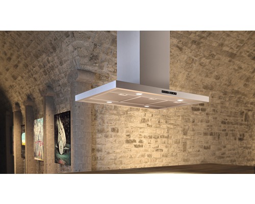 Odsavač par v kuchyni s kamennými stěnami