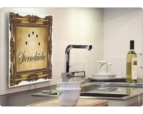 Kuchyňská zástěna s motivem hvězdné kuchyně v klasickém rámu