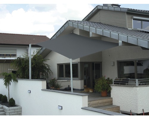 Sluneční plachta 4x napínací lanko, PES 280 g/m², antracit 200x300x250 cm Terasa se sluneční plachtou jako ochrana proti slunci u domu