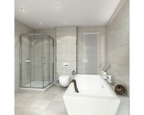 Moderní koupelna se sprchou, vanou, toaletou a topením