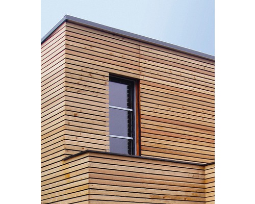 Fasáda s dřevěným obkladem a oknem