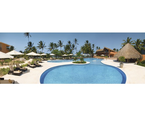 Exteriér s bazénem, lehátky a palmami