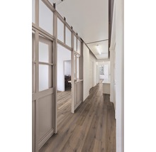 Chodba s dřevěnou podlahou a průchodem