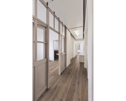 Chodba s dřevěnou podlahou a průchodem