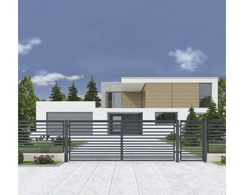 Moderní dům s vjezdovou bránou a zahradou