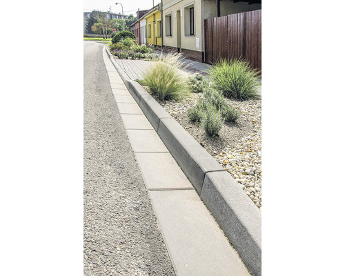 Obrubník s rostlinami a kameny vedle silnice