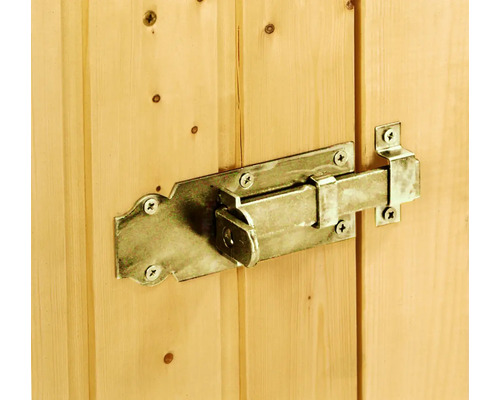 Kovový závora připevněná na dřevěných dveřích