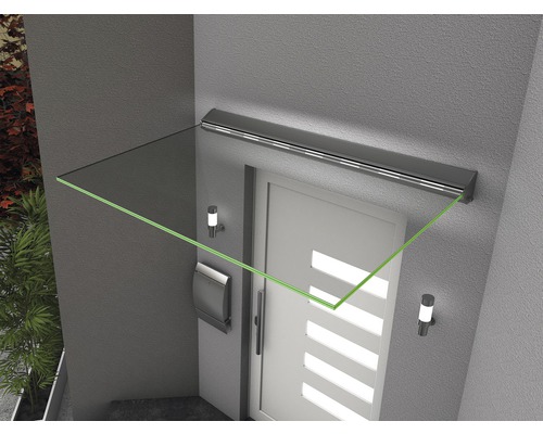 Skleněný baldachýn nad vchodovými dveřmi s poštovní schránkou a venkovními světly