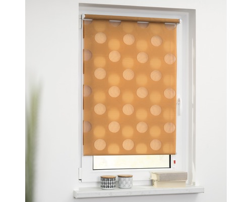 Roleta s puntíkovaným vzorem na okně