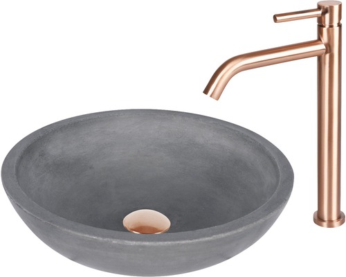 Umyvadlo na desku z betonu s vodovodní baterií