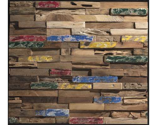 Dřevěné obložení stěn s barevnými akcenty pro nástěnné dekorace