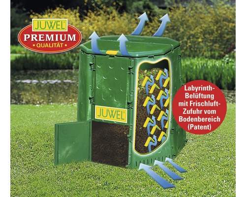 Plastový kompostér s ventilačním systémem a otevřenými dvířky