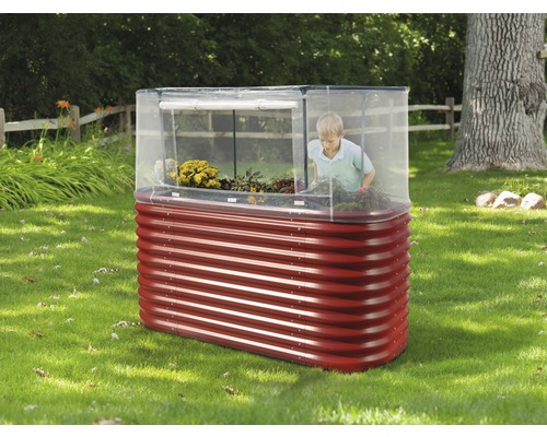 Kovový vyvýšený záhon s nástavcem pro rané pěstování na zahradě s dítětem