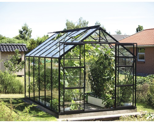 Skleník Vitavia Uranus 9900 skleněný 3 mm 257 x 383 cm černý vč. základového rámu