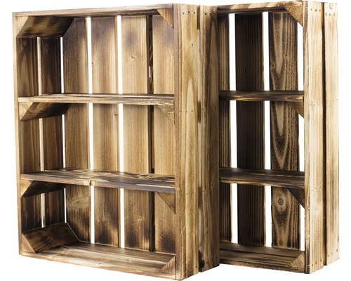 Dvě dřevěné bedny s policemi